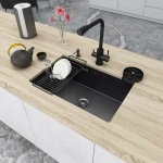 Czarny zlew kuchenny ze stali nierdzewnej podwieszany 1,5 mm Nett NB-6845