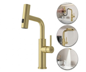 Bateria kuchenna wodospad z wyciąganą wylewką złota Nett LG-35