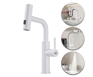 Bateria kuchenna wodospad z wyciąganą wylewką biała Nett LW-35