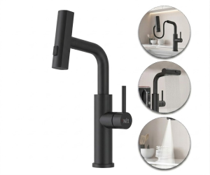 Bateria kuchenna wodospad z wyciąganą wylewką czarna Nett LB-35