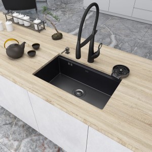 Czarny zlewozmywak kuchenny jednokomorowy stalowy podwieszany Nett NB-7042